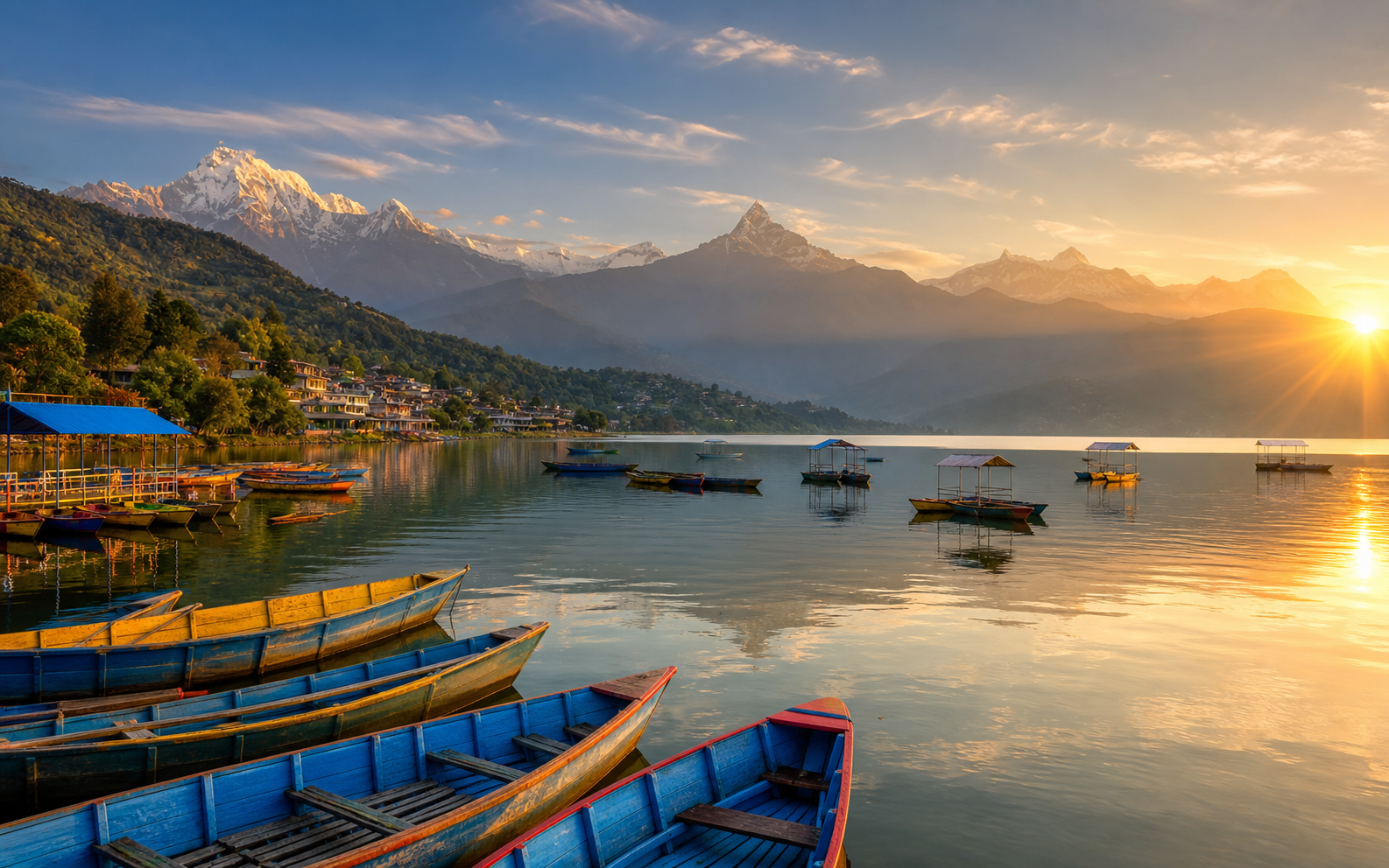 Pokhara lake and mountains